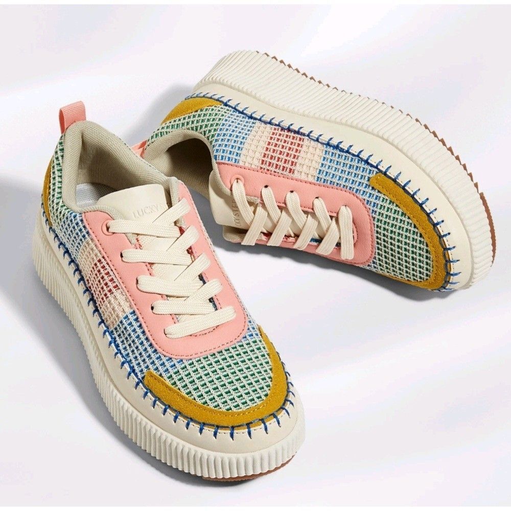 LUCKY STEP Women's 8 Platform Sneakers Sparkly Retro Braided Chunky Casual Shoes